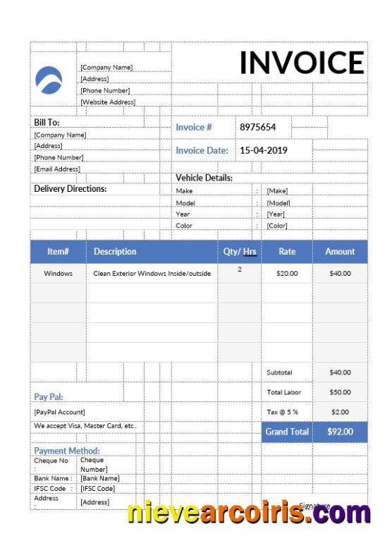 Car Wash Invoice